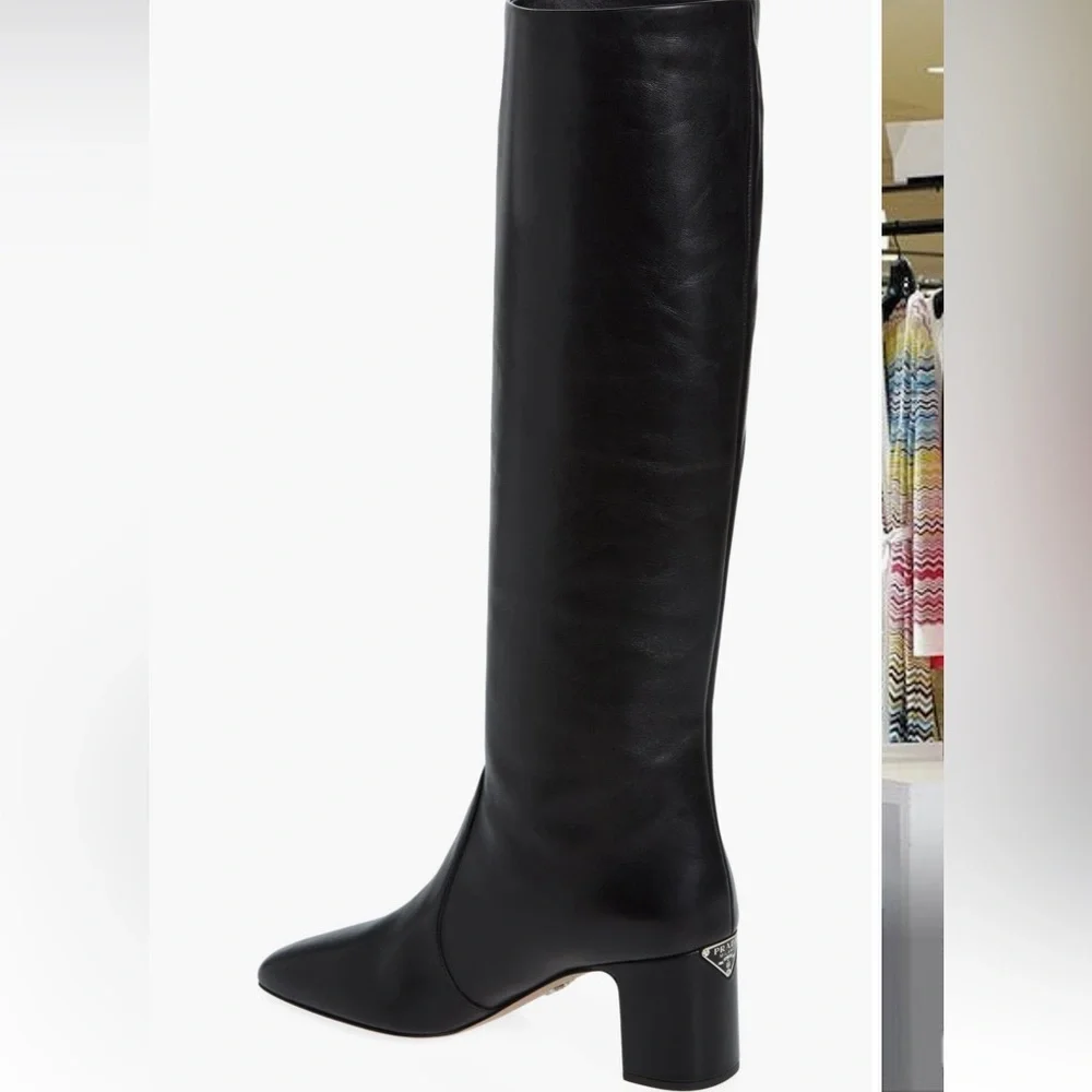 Prada Tronchetti Block Heel Knee High Leather Boots - Picture 2 of 9